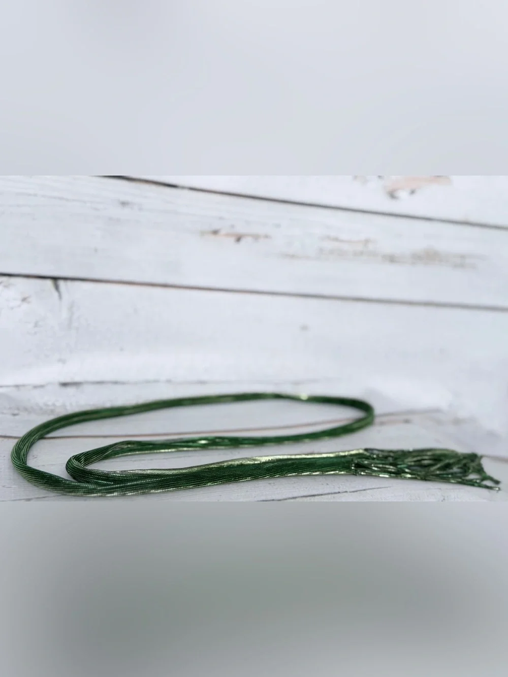True Vintage Metallic Emerald Green Braided Lariat Rope Belt with Fringe Tassels